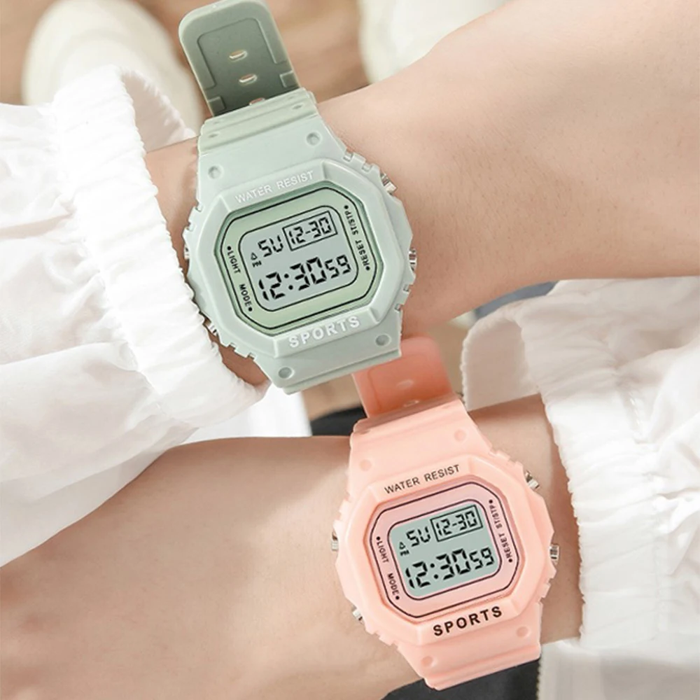 1/2pcs LED Sports Watch Set for Boys Girls Student Electronic Watch Men Women Square Digital Watches Waterproof Rubber Clocks