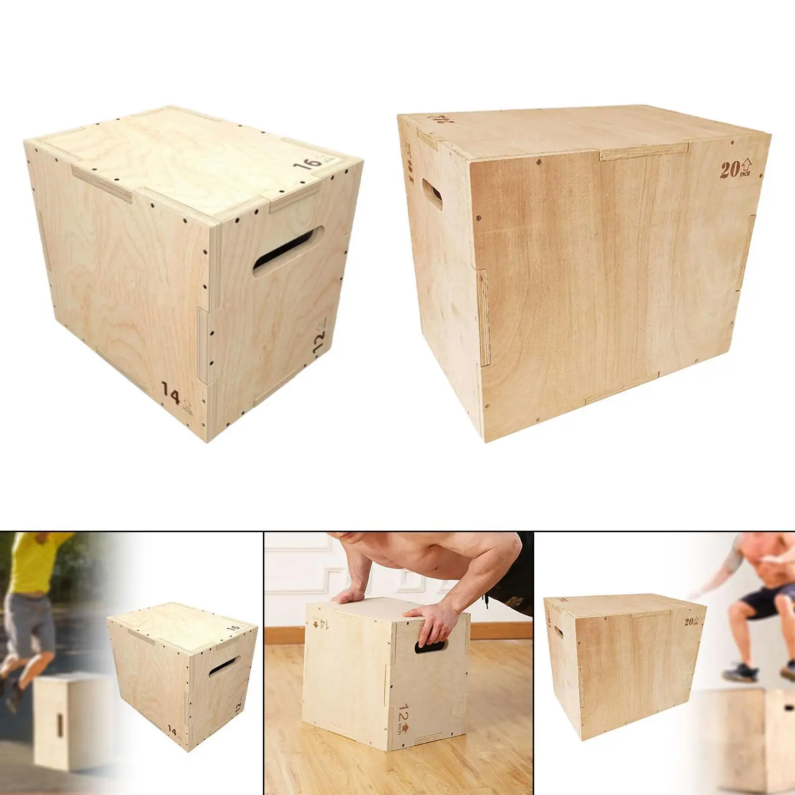 Plyo Box Versatile Plyometric Box Wooden 3 in 1 Agility Box for Jumping Fitness Squats Home Gym Conditioning Strength Training