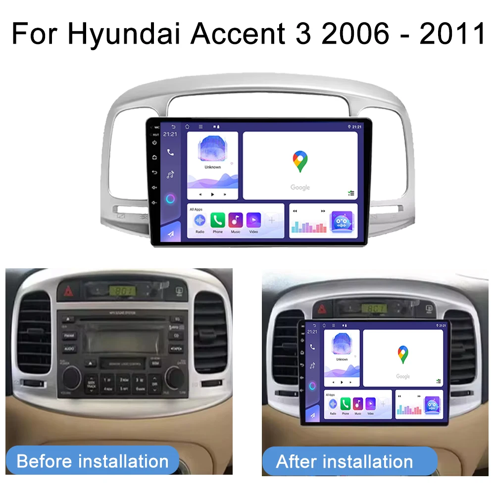 Android 13 For Hyundai Accent 3 2006 - 2011Car Radio Stereo Head Unit Multimedia Player GPS Navigation No 2din DVD 5G Wifi QLED