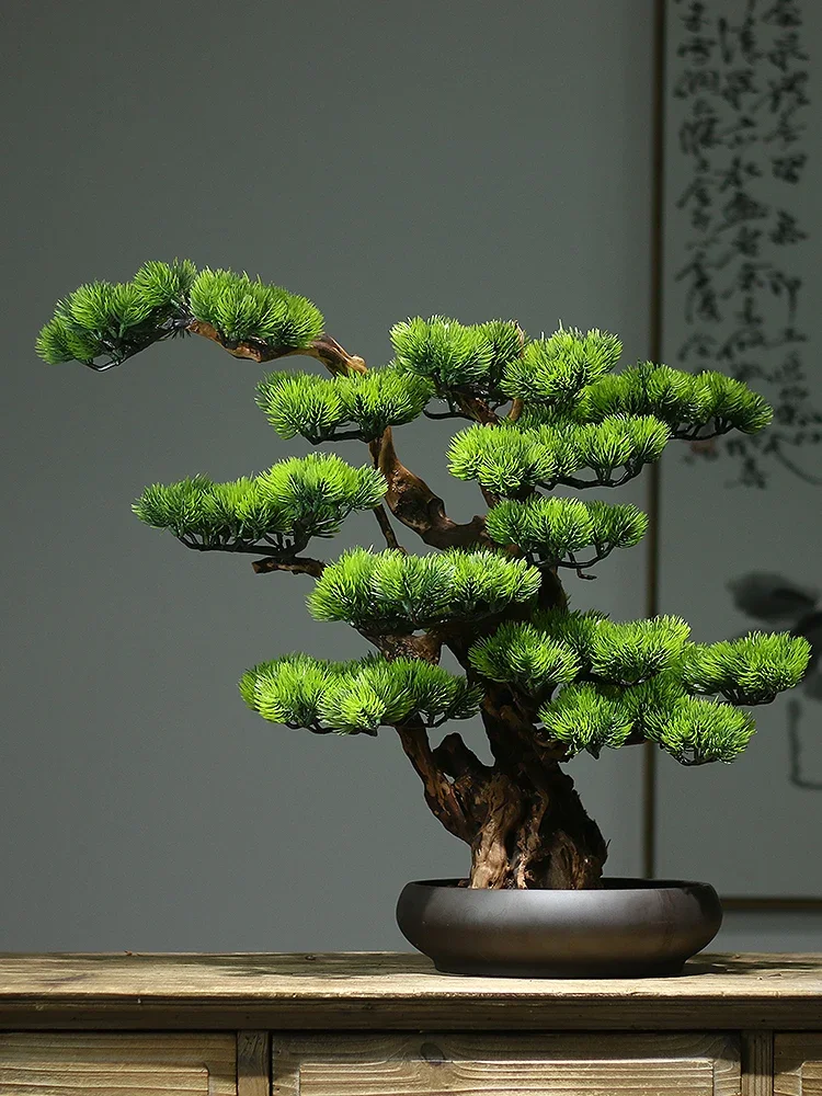 New Chinese simulation green plant welcome pine bonsai planting living room TV cabinet porch decoration hotel office decoration