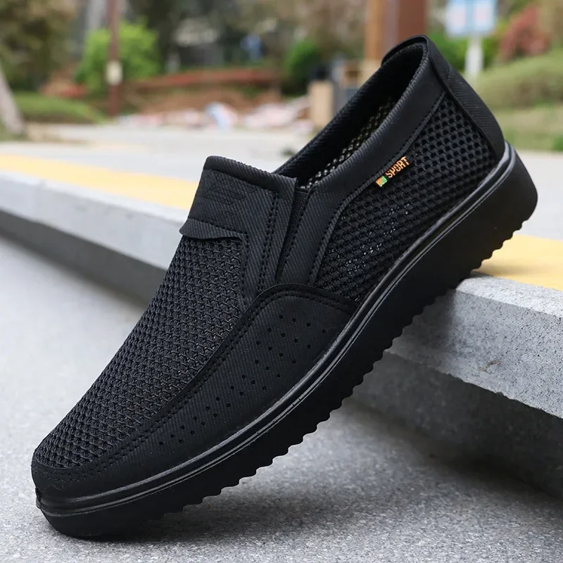 Sommerliche Herren-Slipper aus atmungsaktivem Mesh, rutschfeste, leichte Freizeitschuhe aus Stoff für Väter – Detail 7