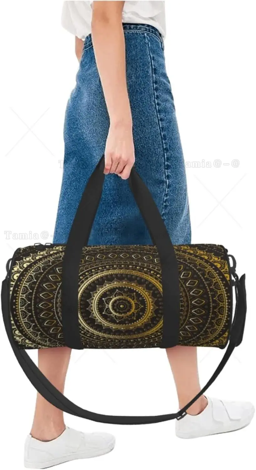 Sport-Sporttasche, Gold, Schwarz, Mandala, ethnisch, orientalisch, Seesack, Fassentasche, Rucksack, leichte Reise-Zylindertaschen für das Schwimmtraining