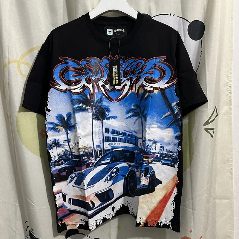 

Футболка GOD SPEED Life's A Gamble с большим лицом Godspeed, новинка оверсайз с коротким рукавом