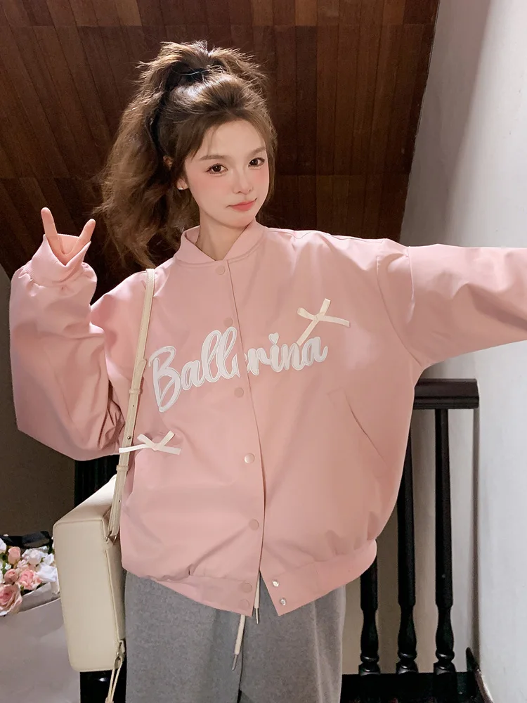 Chaquetas de Béisbol Bordadas para Mujer, Estilo Bomber Urbano, Modernas, con Cuello Camisero, con Cordón Ajustable, Paneles Dobles, Estilo Hippie, Deportivo, Y2K