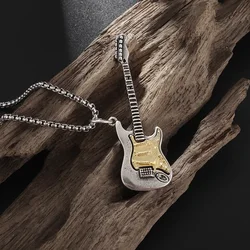 Rock Music Guitar Necklace Men Women Punk Gothic Pendant Necklace Fashion Personalized Gift Hip Hop Biker Jewelry for Boyfriend