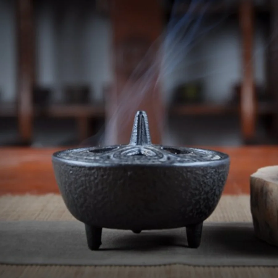Black Cast Iron Lotus Shaped Diffuser Cone Frame Incense Burner Holder Bowl
