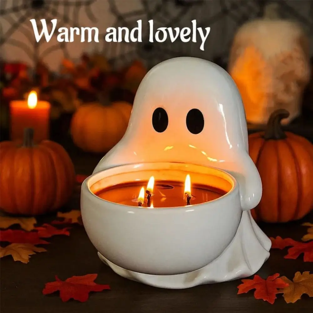 

Resin Halloween Ghost Candlestick Cartoon Gothic Halloween Candlestick Holder Decorative Spooky Ghost Snack Storage Box