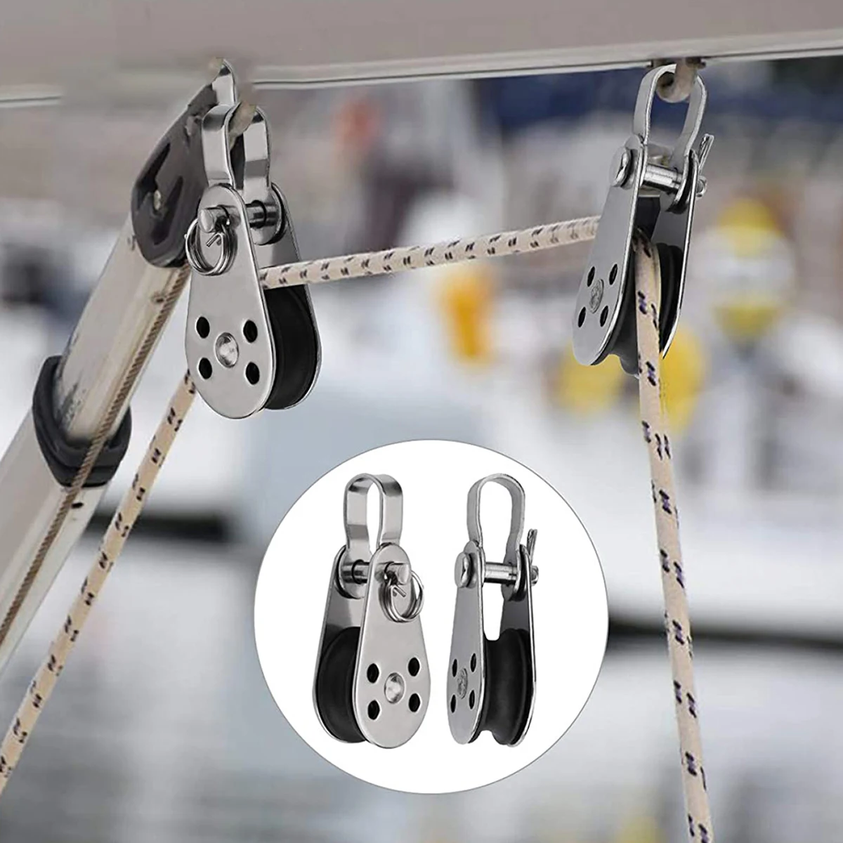 25mm 316 Stainless Steel Pulley Single Wheel Load Bearing Swivel Lifting Rope Pulley for Block Rope Runner Kayak Boat Accessorie