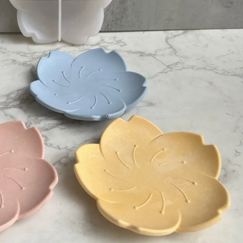 Petal Flower Tray Silicone Mold Sakura Jewelry Storage Tray Gypsum Resin Concrete Plaster Coaster Mold Craft Decoration Tools