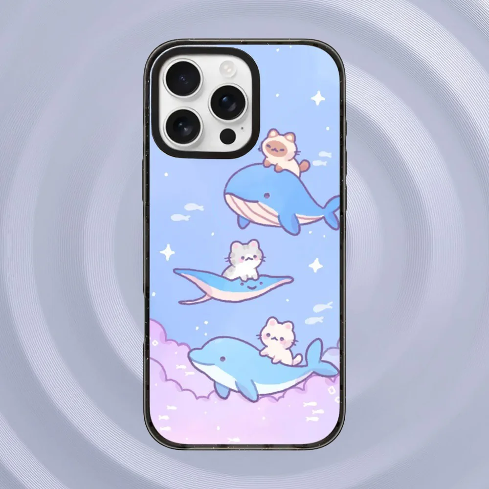 

Cartoon Cloud Cat Black Acrylic Border Magnetic Case: Compatible with IPhone 12 To 17 Pro Max