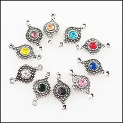 Fashion 30Pcs Mixed Crystal Tibetan Silver Plated Eye Flower Charms Connectors 8x16mm