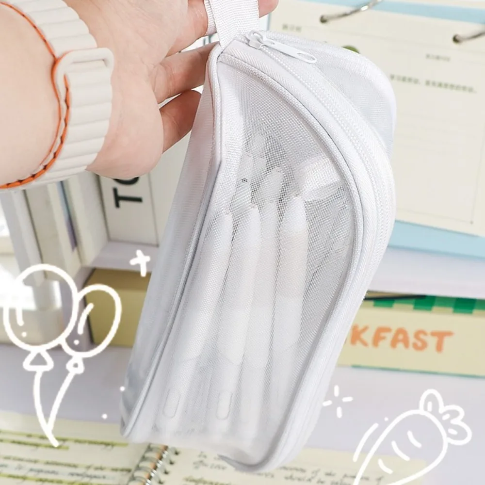 

Large Capacity Mesh Pencil Case Solid Color Mesh Korean Pencil Bag Portable Handheld Stationery Storage Bag School Office