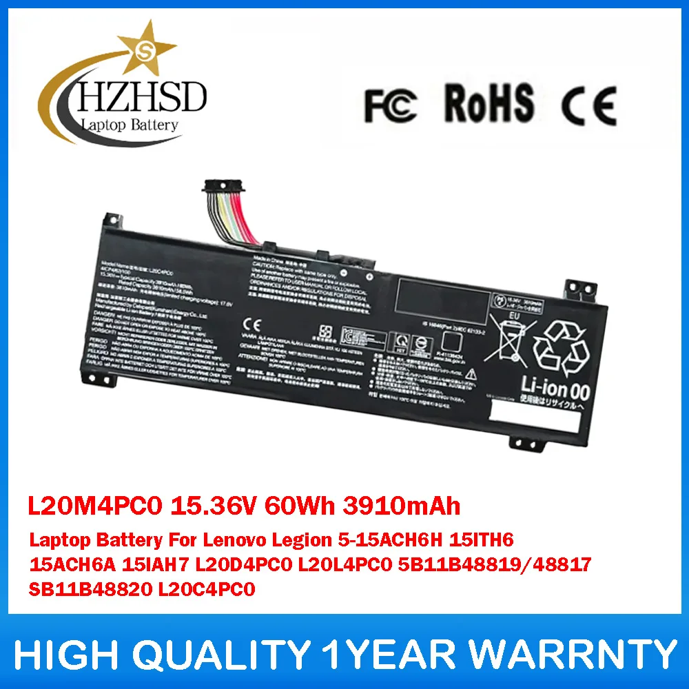 

L20M4PC0 15.36V 60Wh 3910mAh Laptop Battery For Lenovo Legion 5-15ACH6H 15ITH6 15ACH6A 15IAH7 L20D4PC0 L20L4PC0 5B11B48819/48817