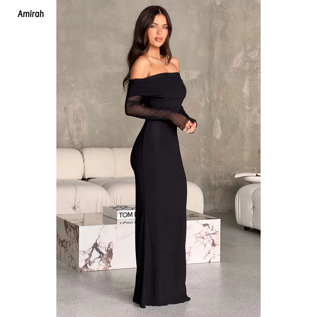Amirah 맞춤 제작 볼 가운 블랙 우아함 특별 행사에 대한 여성의 우아한 드레스 긴 물고기 꼬리 댄스 파티 드레스 럭셔리