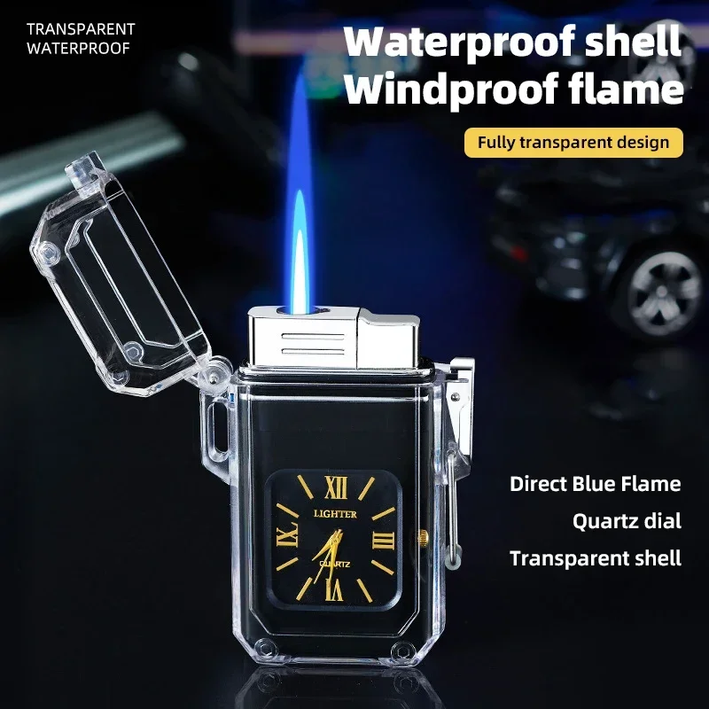 New Windproof Lighter Waterproof Lighter Vintage Watch Bezel Jet Dual Flame Torch Inflatable Metal Outdoor Gas Lighters