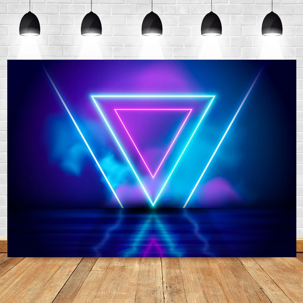 Let\'s Glow Party Backdrop Neon Lights Stage Futuristic Electronic Style 80\'s 90\'s Disco Photography Background Rave Photo Studio