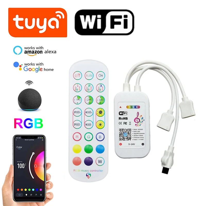 TUYA 12V Wifi Bluetooth RGB Controler APP Control Music Sync Remote RGB Led Lights Controller 4Pin Work With Alexa Google Home