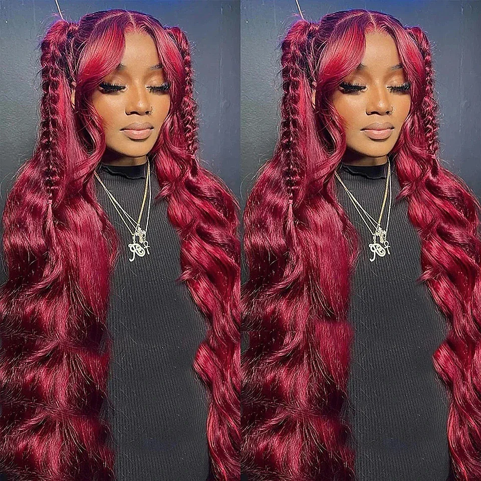 99J Bordeaux Kant Voor Menselijk Haar Pruik Body Wave Rood Gekleurde Pruiken Braziliaanse 13x4 Kant Frontale Pruiken Uitverkoop Opruiming Voor Vrouwen