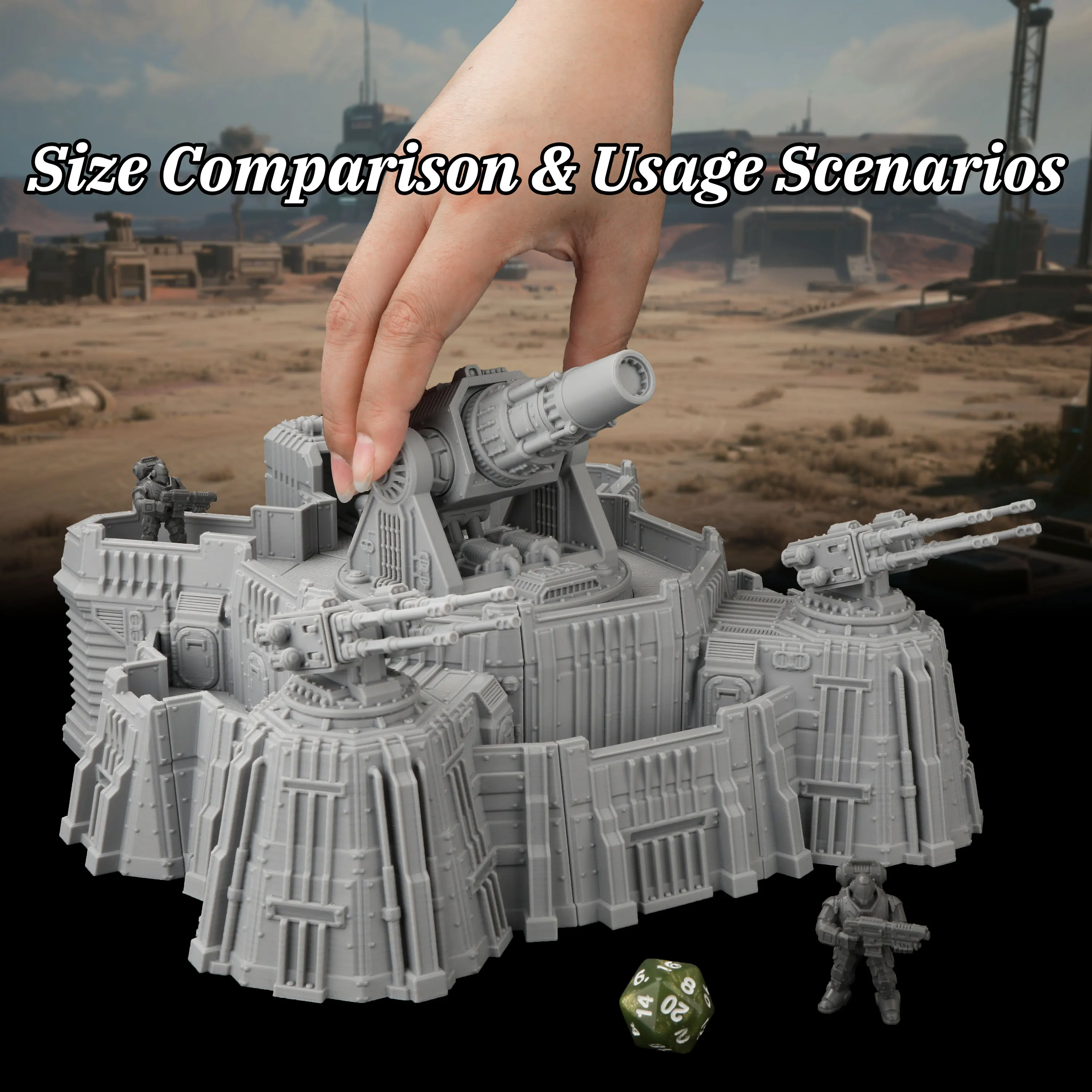 RPG Defense Cannon Miniature Terrain Model, Sci-Fi Base Defense Structures Scenery Model for Tabletop Wargaming Game