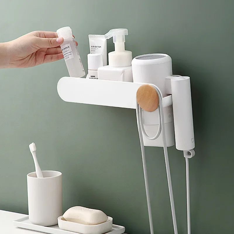 

Bathroom Nail Free Hair Dryer Plastic Rack Toilet Multifunctional Storage Rack Toothbrush Cosmetics Wall Hanging Air Duct Rack