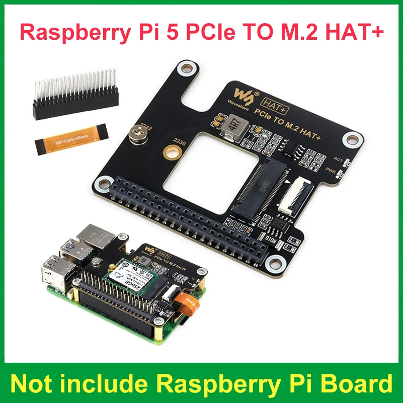 

Плата расширения для твердотельного накопителя Raspberry Pi 5 PCIe на M.2 HAT NVMe Protocol M.2 с 16-контактным кабелем, головка GPIO