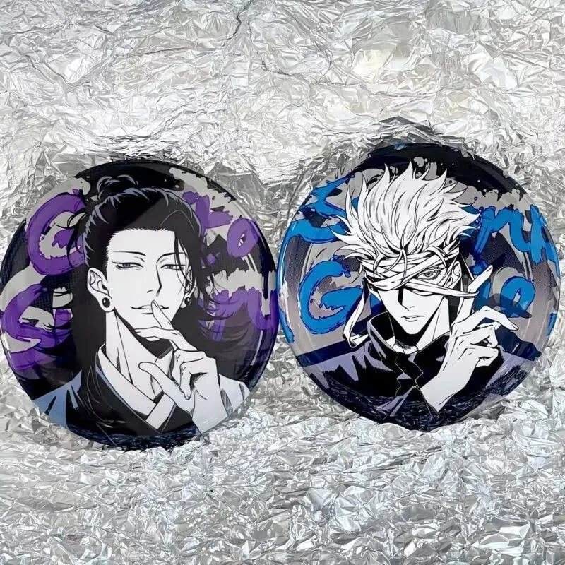 2Pcs/Set Anime Jujutsu Kaisen Metal Badge Gojo Satoru Geto Suguru Round Brooch Pins Backpack Clothes Decor Props Gift