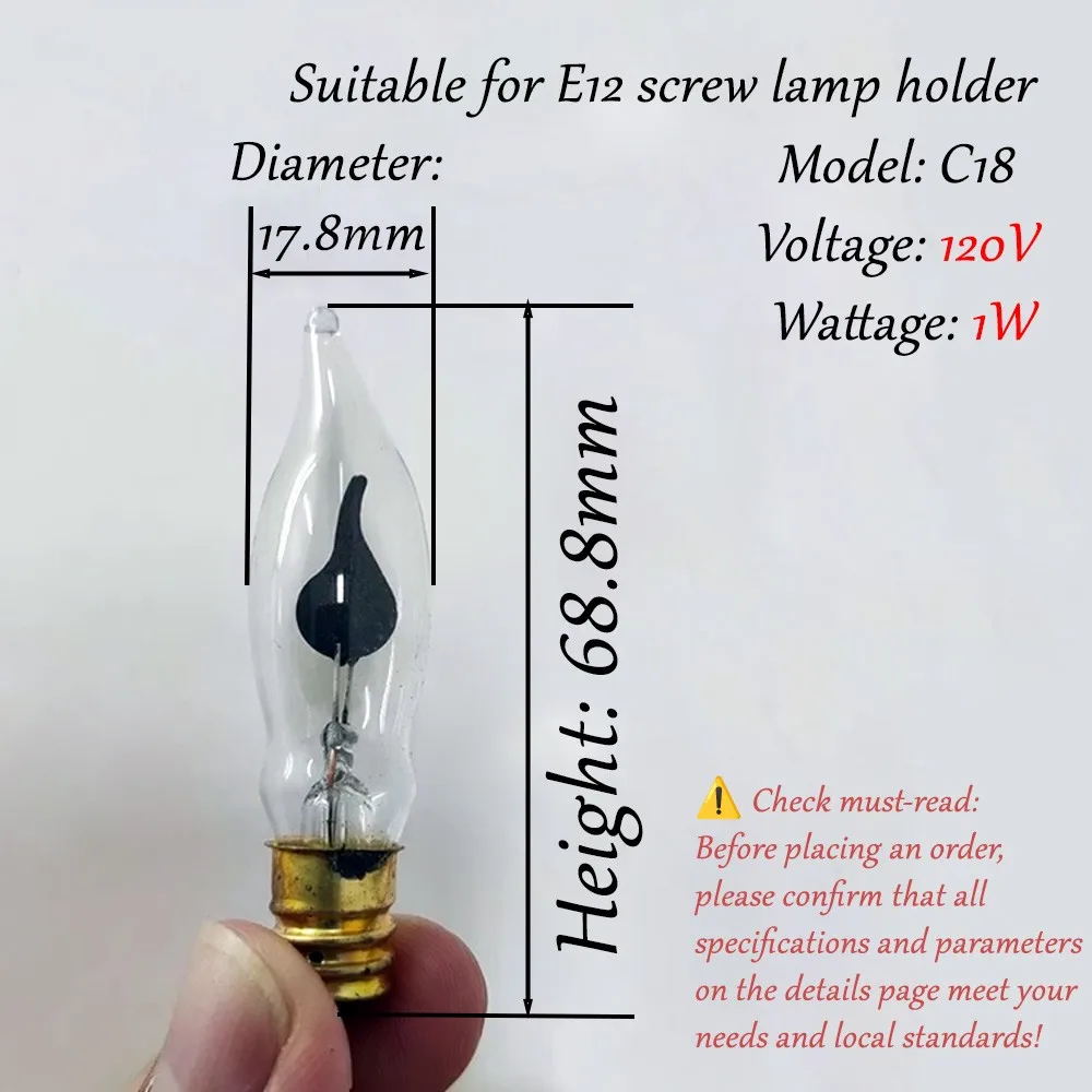 🔥 6 عبوات من لمبة اللهب C18 120 فولت 1 وات E12 قاعدة لولبية - تنطبق على مصابيح تأثير الذيل للرقص للثريات/أضواء عيد الميلاد 1000 ساعة 🔥 #4