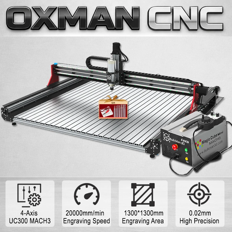 

BulkMan3D OXMAN 4-осевой станок с ЧПУ SFU1610 Шариковый винт с двумя направляющими Фрезерный станок Гравер Mach3 Управление для резки дерева, металла, акрила