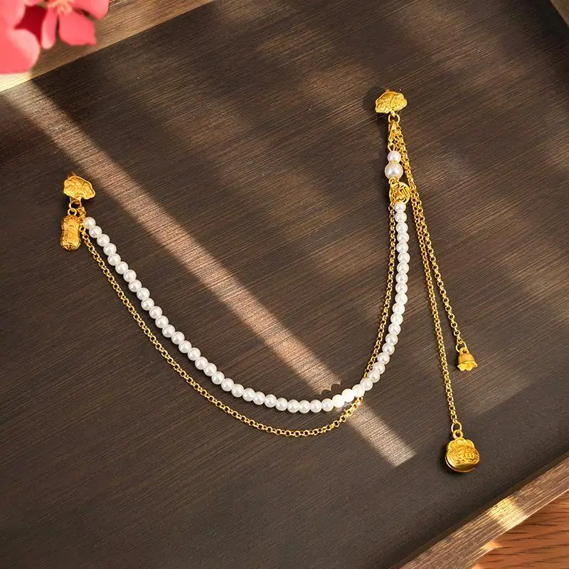 New Women Hanfu Imitation Pearl Brooch Fashion Jewelry Long Hanging Tassel Cheongsam Accessories Alloy Cheongsam Pressed Lapel