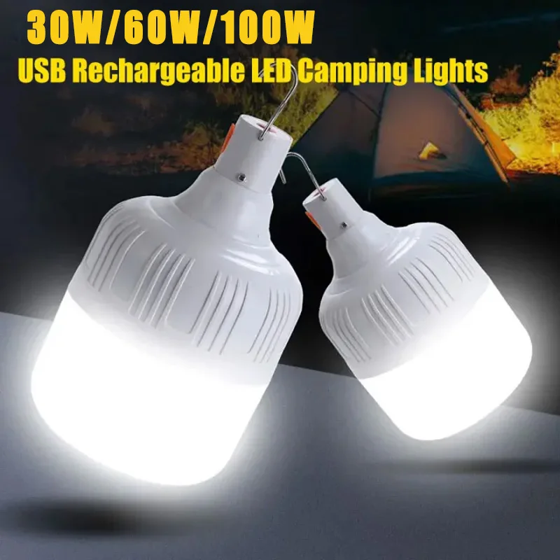 LED Camping Lamp Outdoor Portable Bulbs USB Charging Waterproof With Hook Multi-brightness Adjustment Essential For Camping