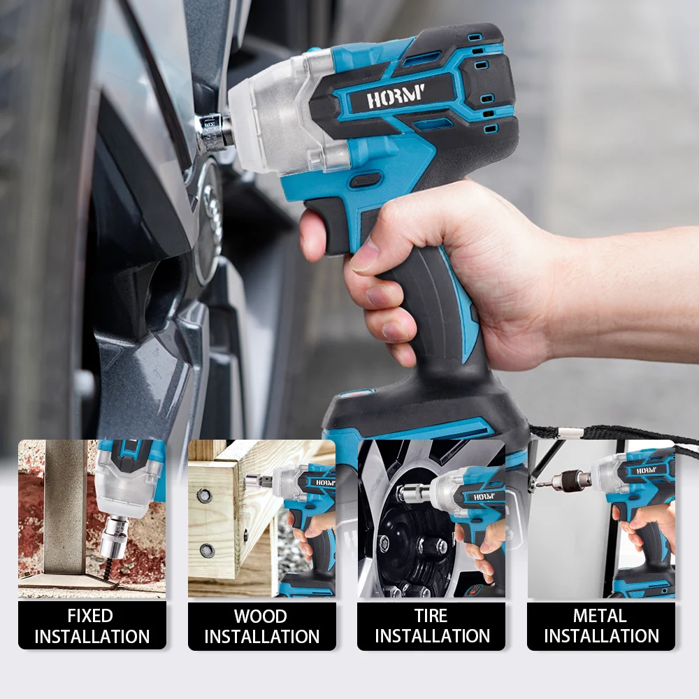 Hormy Brushless Cordless Electric Impact Wrench 280N.m Driver Motor Hand Drill Screwdriver Power Tool For Makita 18V Battery