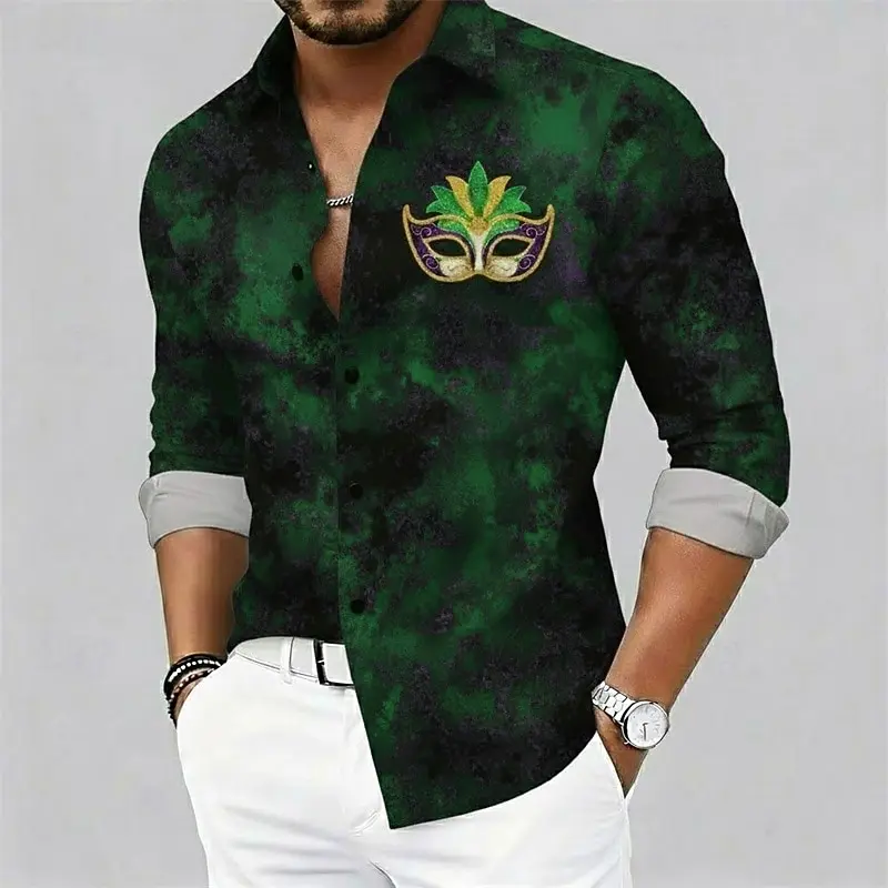 

Карнавальная мужская рубашка-маска с рисунком, рубашка на пуговицах с длинным рукавом, повседневная удобная курортная уличная одежда, праздничная весенне-осенняя одежда