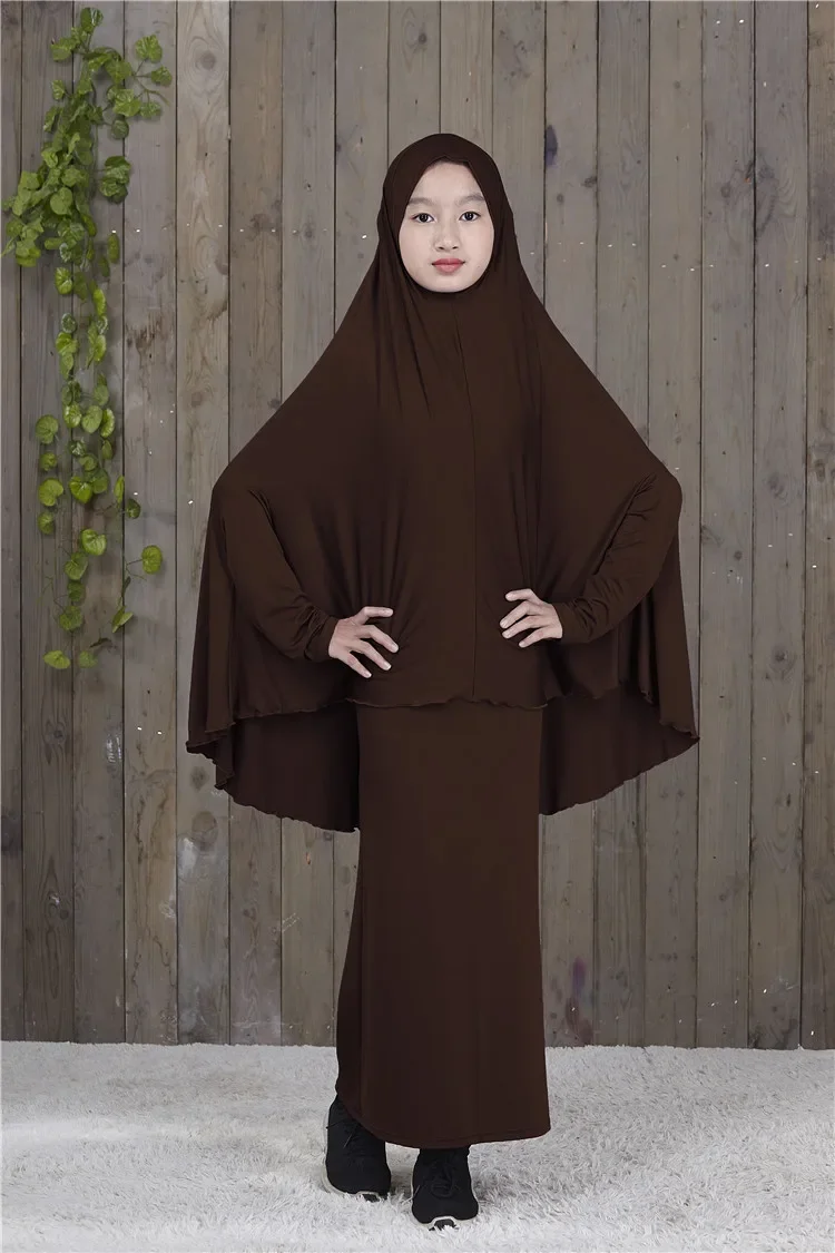 

2PCS Ramadan Eid Hooed Prayer Garment Kids Girls Muslim Abaya Maxi Dress Khimar Sets Hijab Burqa Islam Arab Gowns Robe Clothing