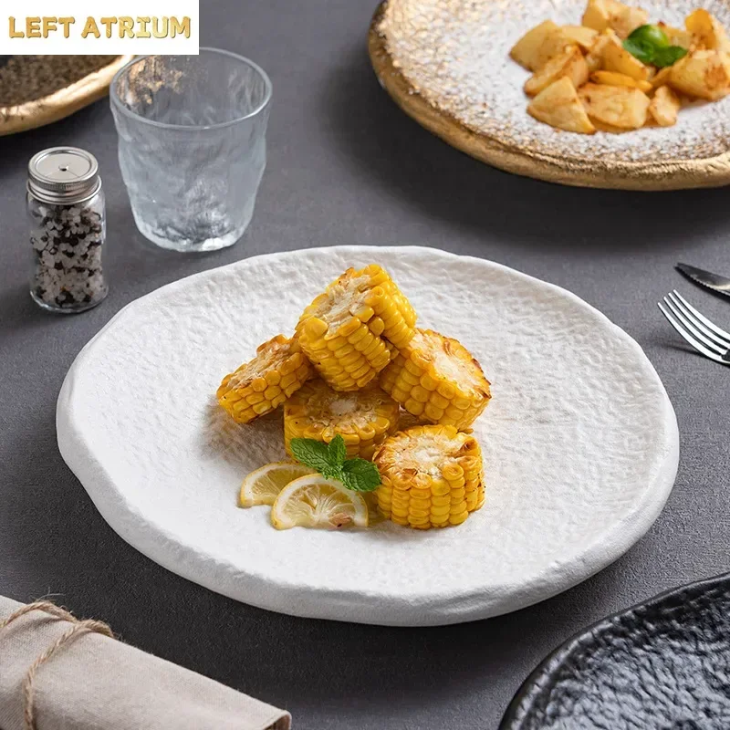 White Gold Ceramic Stone Patterned Square Plate Creative Sushi Sashimi Plate Dim Sum Plate Molecular Cooking Specialty Tableware