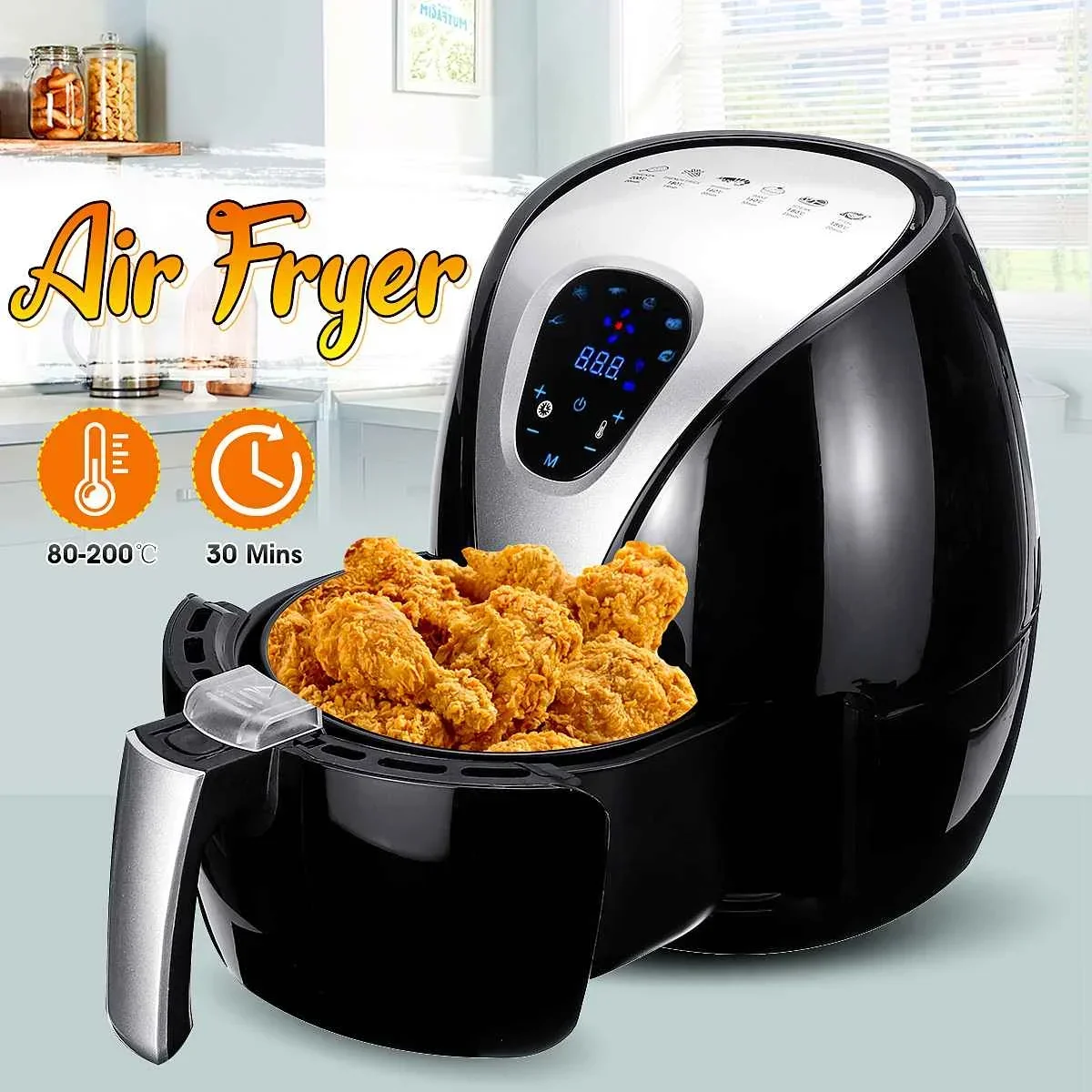 220V Deep Fryer Multi-Functional Digital Health Cooker Timer Oven Low Fat Oil Free 6 Preset Food Grilling Roasting Deep Fryer