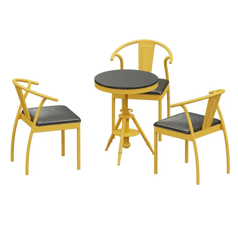 

Internet celebrity bar table and chair combination industrial style wrought iron backrest dining table and chair solid wood m