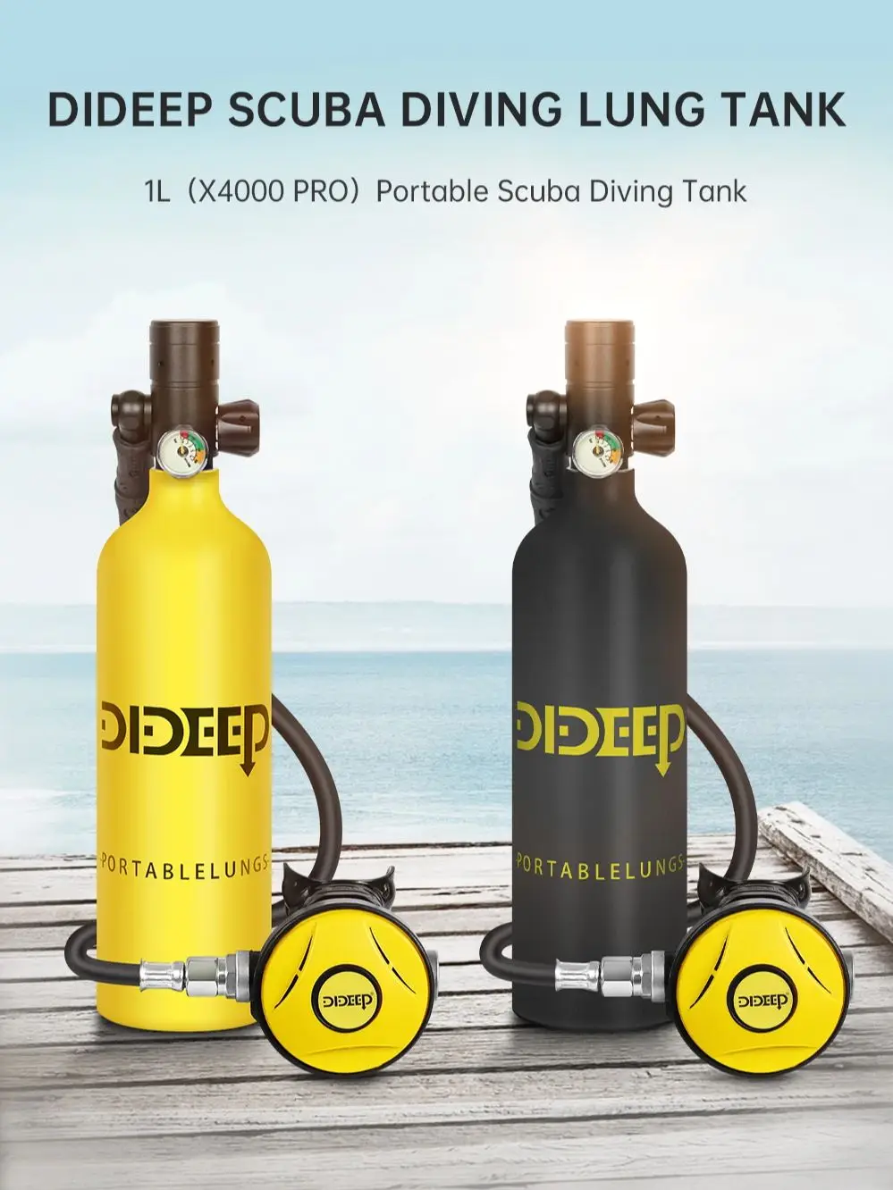 DIDEEP 1 Liter Mini Duikfles Set, 10-20 Minuten Onderwater Duiken, Gemakkelijk te Gebruiken, Draagbare Longfles met 3000 PSI - afbeelding 2