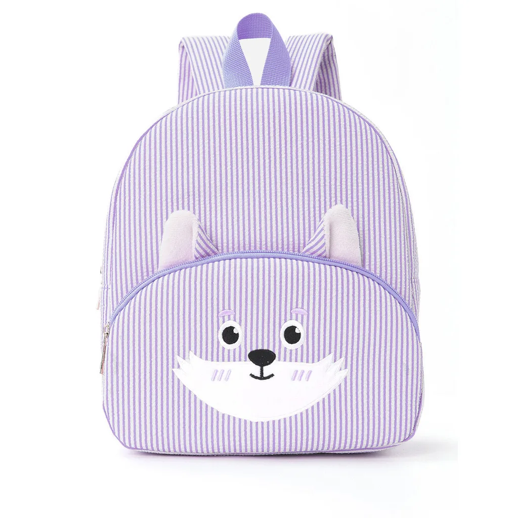 Kids Backpack Corduroy Stripe Cute Fox Plush Lightweight Kindergarten School Bag for Girls