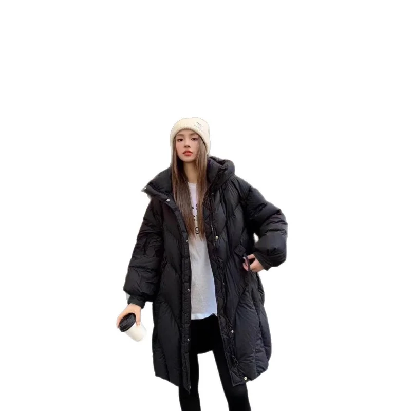 Halflang donsjack voor de winter Oversized verdikte modieuze elegante taille-afgevende loszittende warme jas Trendy