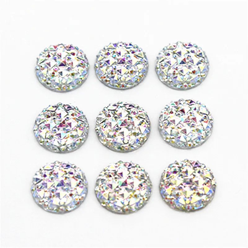100PCS 12mm Bling Clear White AB Resin Rhinestone Round Flatback Cabochon Stone DIY Wedding Decoration Crafts