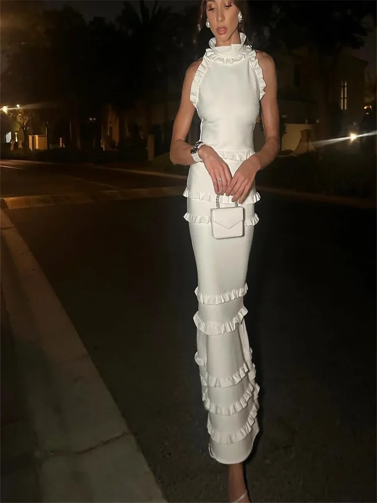

Elegant High Neck Sleeveless Evening Dresses High Slit Mermaid Long Prom Gown For Woman Wave Point Party dresses Vestidos 2024