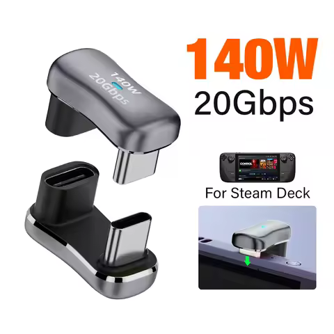 180 Degree Angle USB C Adapter USB-C Male to Female 20Gbps PD 140W Fast Charging Converter Adapter for Steam Deck Accessories