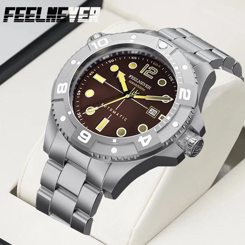 FeelNever Professionelle mechanische Herrenuhr, klassisch, lässig, Edelstahl, modisch, wasserdicht, Automatikwerk, Uhren für Herren