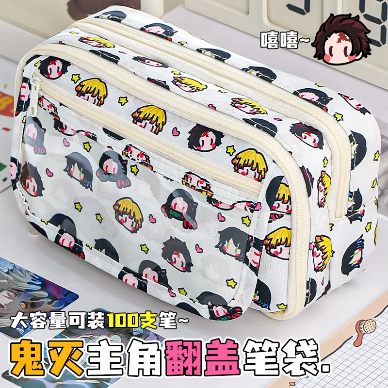 Demons Slayers Anime Ita Bag Large Capacity Pencil Bag Kawaii Stationery Holder Bag Pen Case Students School Supplies Kids Gift
