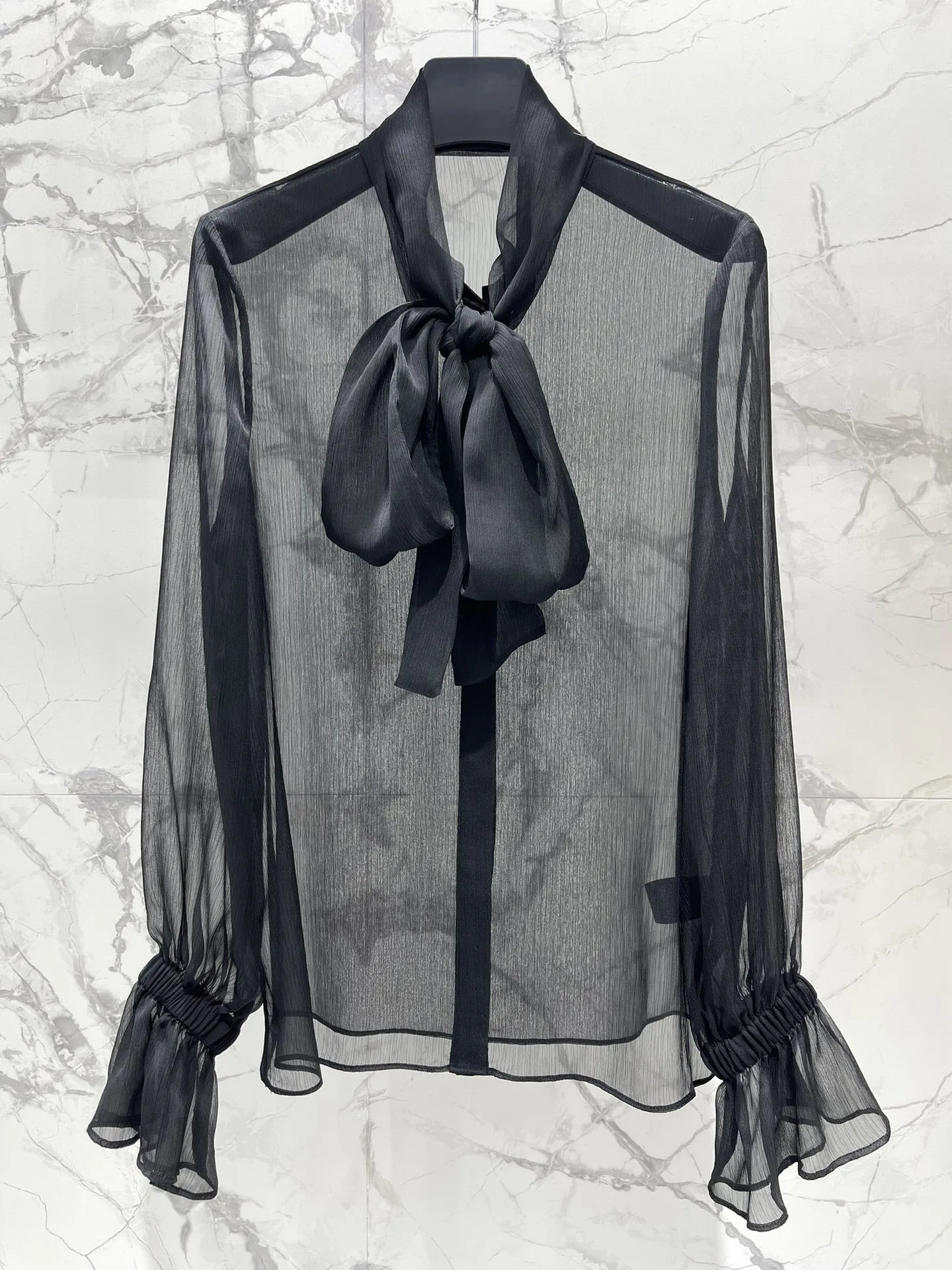 2025 Winter New Women's Clothing Fashionable, lightweight, breathable see through ribbon shirt 1223