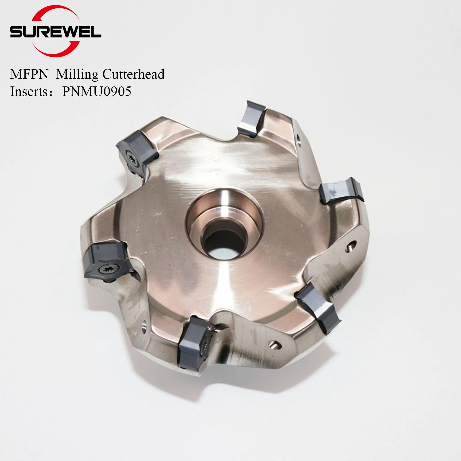 SUREWEL MFPN Testa di fresatura ad alimentazione rapida Fresa a candela piatta a 66 gradi Lama pentagonale a doppia faccia PNMU0905 carburo