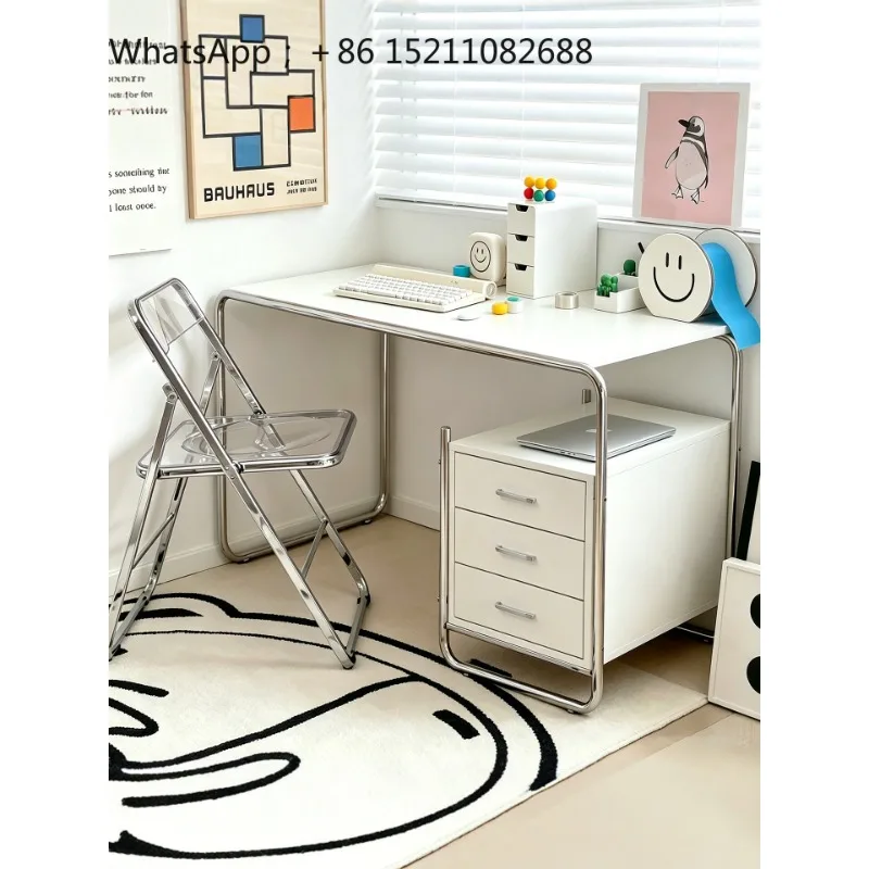 LLY Medieval Bauhaus computer desk, stainless steel study desk with drawers