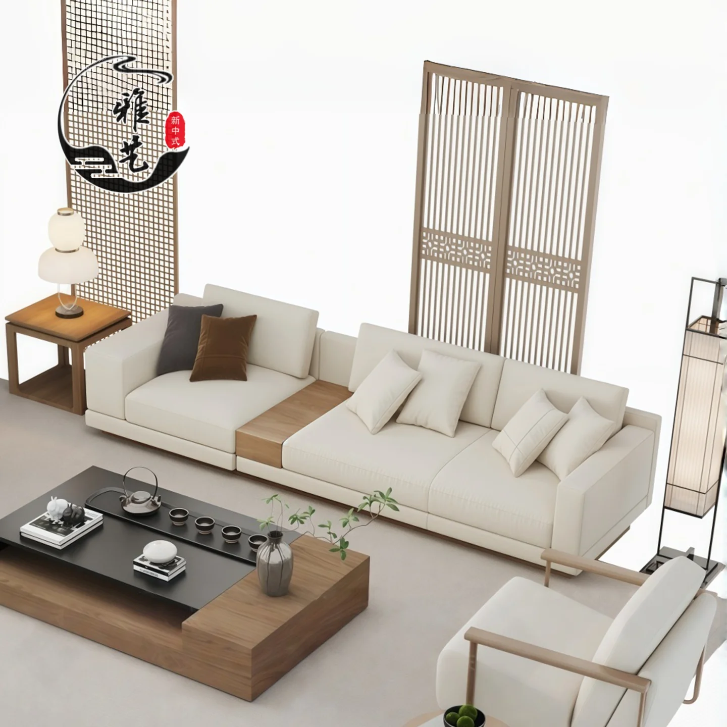 HYS medieval ash wood solid wood sofa combination Song aesthetic furniture custom homestay hotel club living room sofa