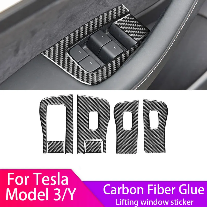 

Carbon Fiber Glue Window Door Switch Panel Cover Sticker For Tesla Model 3 Y 2017-2023