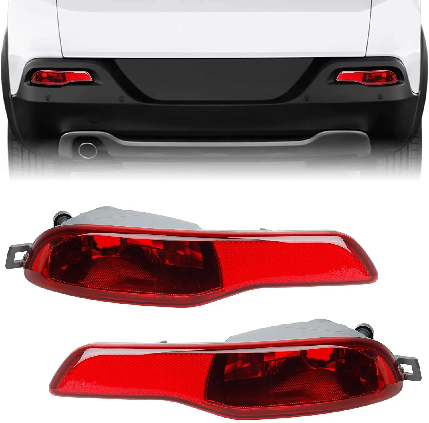 2x conjunto de refletores laterais do para-choque traseiro (lente vermelha com versão de neblina traseira) para jeep cherokee kl 2014-2018